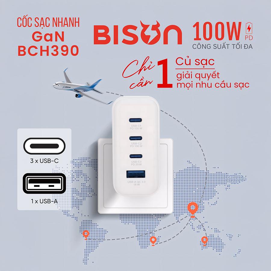 Củ sạc mini Bison White sạc nhanh GaN 100W