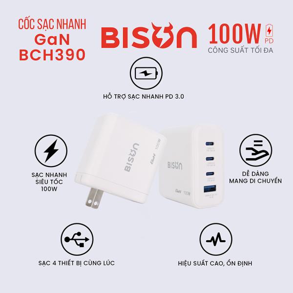 Củ sạc mini Bison White sạc nhanh GaN 100W