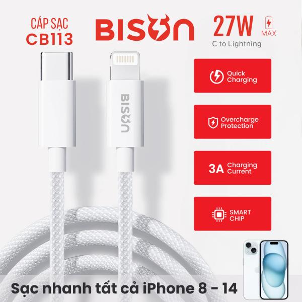 Cáp sạc Bison bọc dù 27W, USB-C to Lightning (C to L)