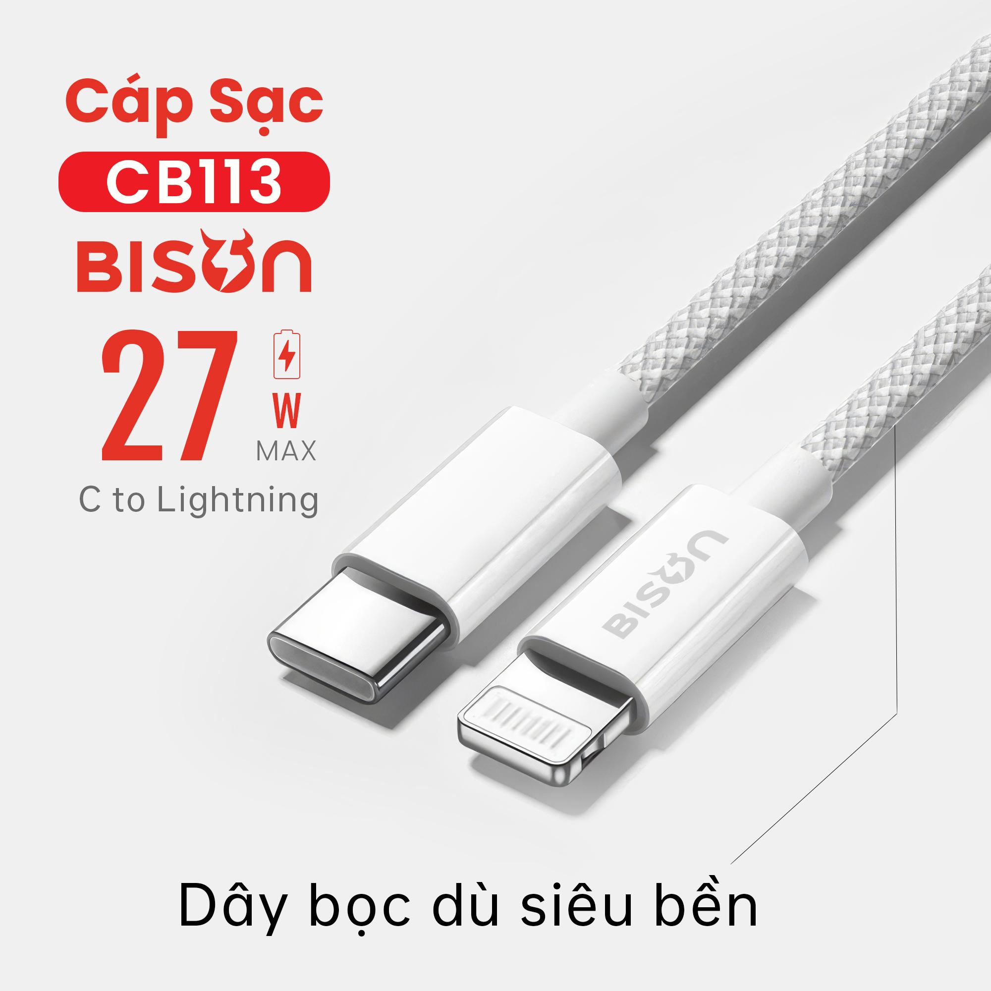 Cáp sạc Bison bọc dù 27W, USB-C to Lightning (C to L)