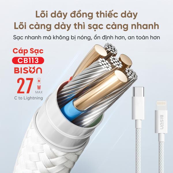 Cáp sạc Bison bọc dù 27W, USB-C to Lightning (C to L)