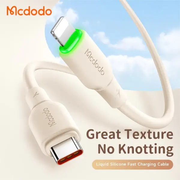 Cáp sạc data Mcdodo CA-4770 Beige Type-C to Type-C 65W có đèn LED   1.2m